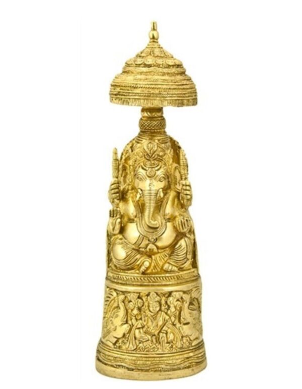 Lord Ganesh on Throne with Umbrella - 11"H