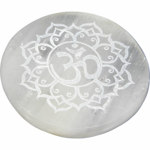 Selenite Incense Holder Round with OM