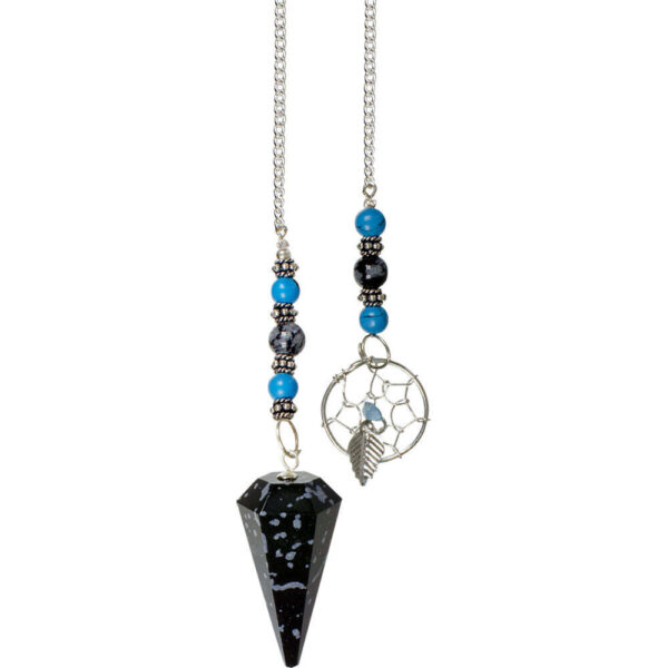 Gemstone Pendulum with Dreamcatcher - Snowflake Obsidian