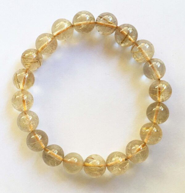 Elastic Gemstone Bracelet Round Rutilated Gold Grade A