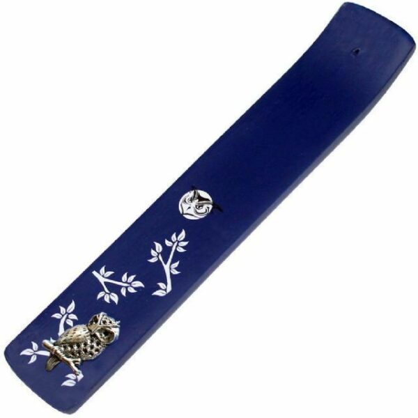 Wide Incense Holder Metal Owl Navy