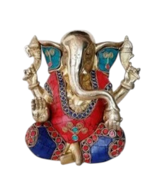 Ganesha de latón sentado con piedra 4 &quot;H