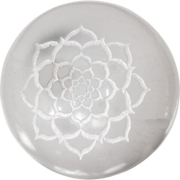 Selenite Sphere with Lotus Flower Carved