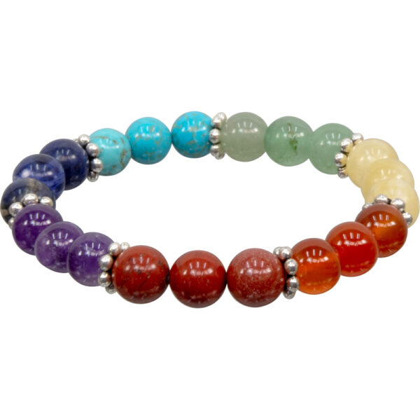 7 Chakra Elastic Bracelet w/ Flower Metal Spacer