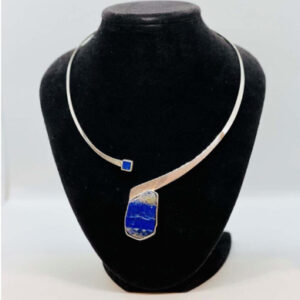 Silver Wire Wrapped Gemstone Necklace from Brazil Lapis Lazuli