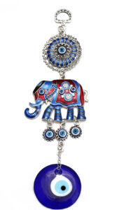 Lucky Eye Alloy Elephant Glass Blue Turkish Evil Eye Pendant Charm Wall Hanging