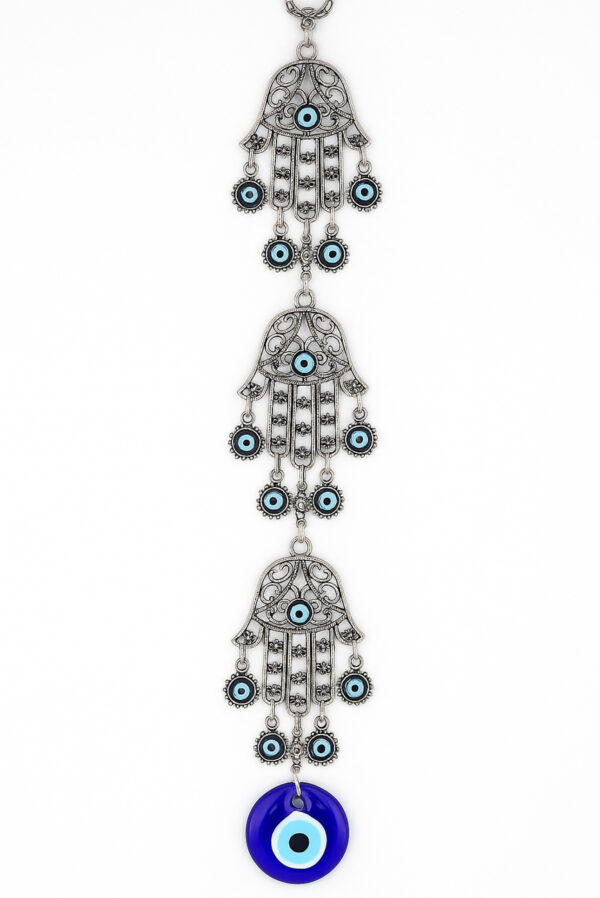 Amuleto Triple Hamsa con Ojo Turco – Colgante de Pared 14”