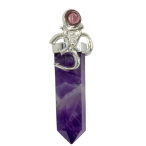 Amethyst Point Om Pendant w/ Garnet Gem