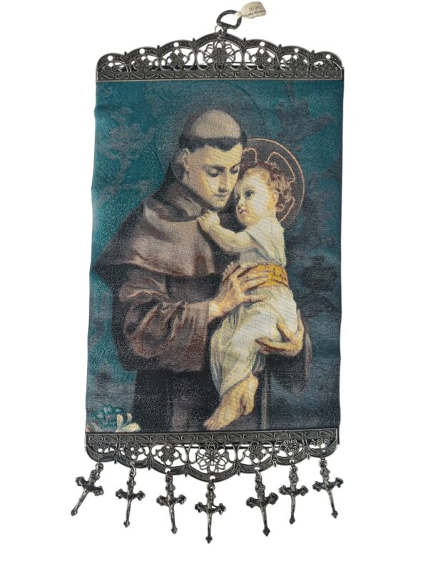 Tapiz Religioso Tejido de San Antonio – Colgante Devocional de Pared