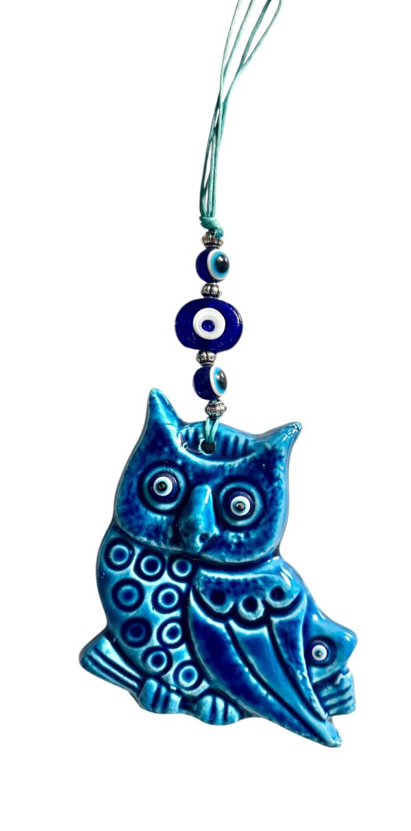 Búho de Cerámica con Ojo Turco – Amuleto Colgante de Sabiduría y Protección 12”