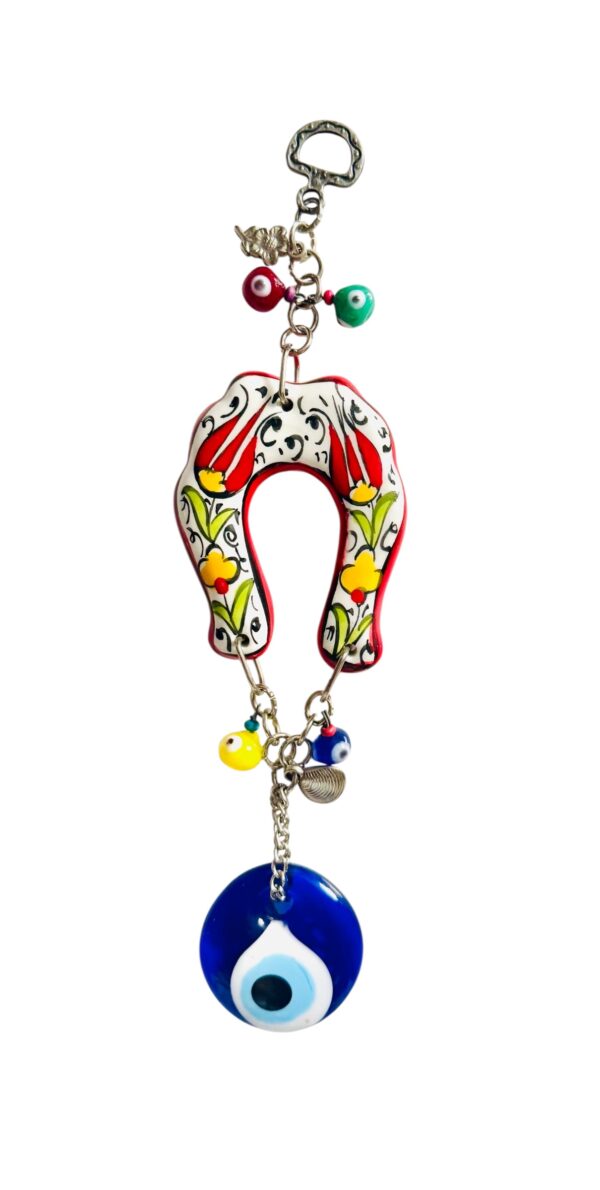 Herradura de Cerámica con Ojo Turco Azul – Amuleto de Protección y Suerte 14"