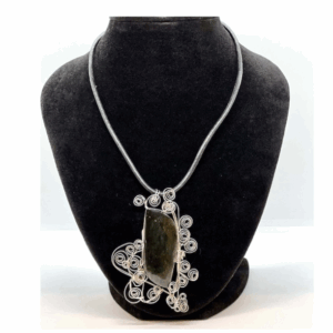 Black Obsidian Wire Wrap Pendant Necklace From (mexico)