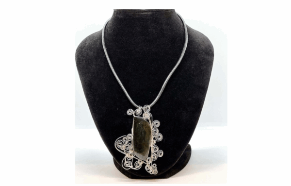 Black Obsidian Wire Wrap Pendant Necklace From (mexico)
