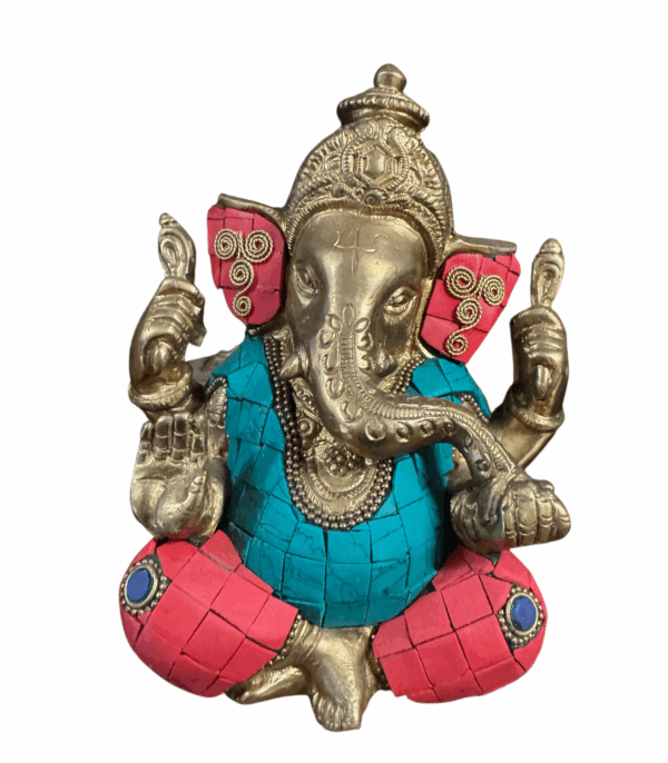 Brass Ganesha Sitting W/Stone Work