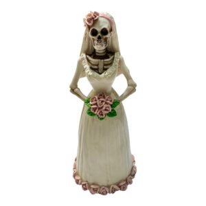 Catrina Bride Statue – White Dress with Pink Roses