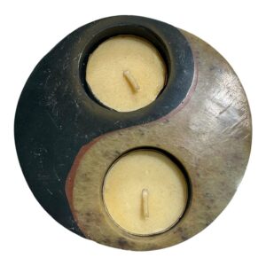 Yin Yang Soapstone Double Tealight Candle Holder