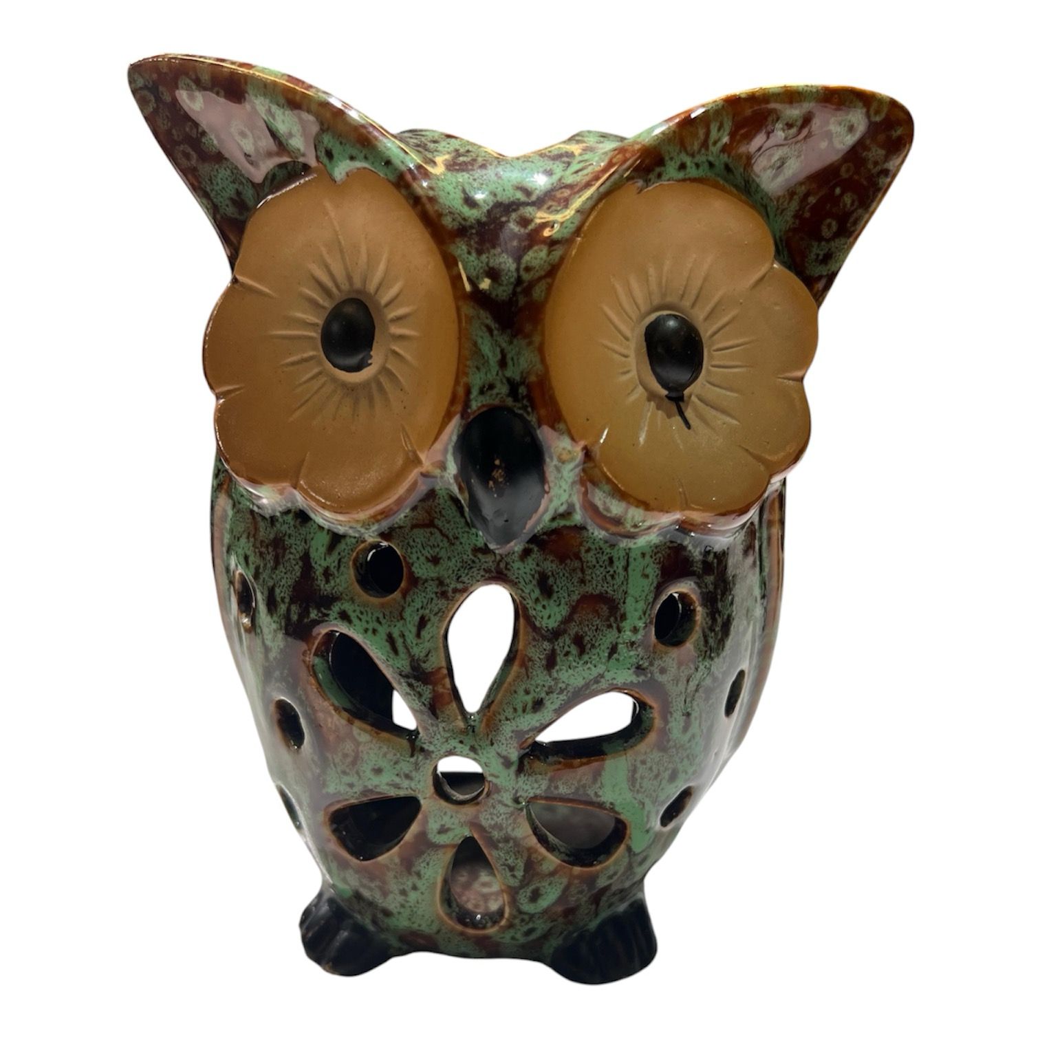 Daisy Owl Ceramic Candle Holder | Handcrafted Owl Tea Light Lantern