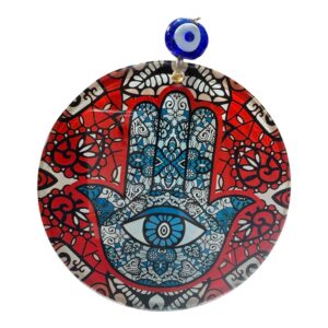 Hamsa Evil Eye Glass Suncatcher | Protective Spiritual Window Decor