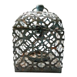 Ara Blue Lantern Candle Holder | Decorative Glass Lantern 4.25" x 7"