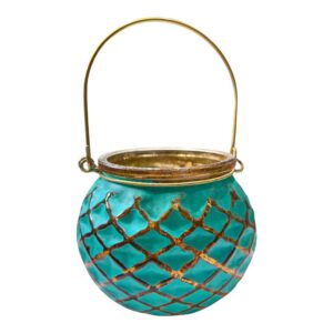 Turquoise Mosaic Lantern | Hanging Glass Candle Holder