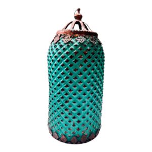 Turquoise Moroccan Lantern – Decorative Metal Candle Lantern 9"