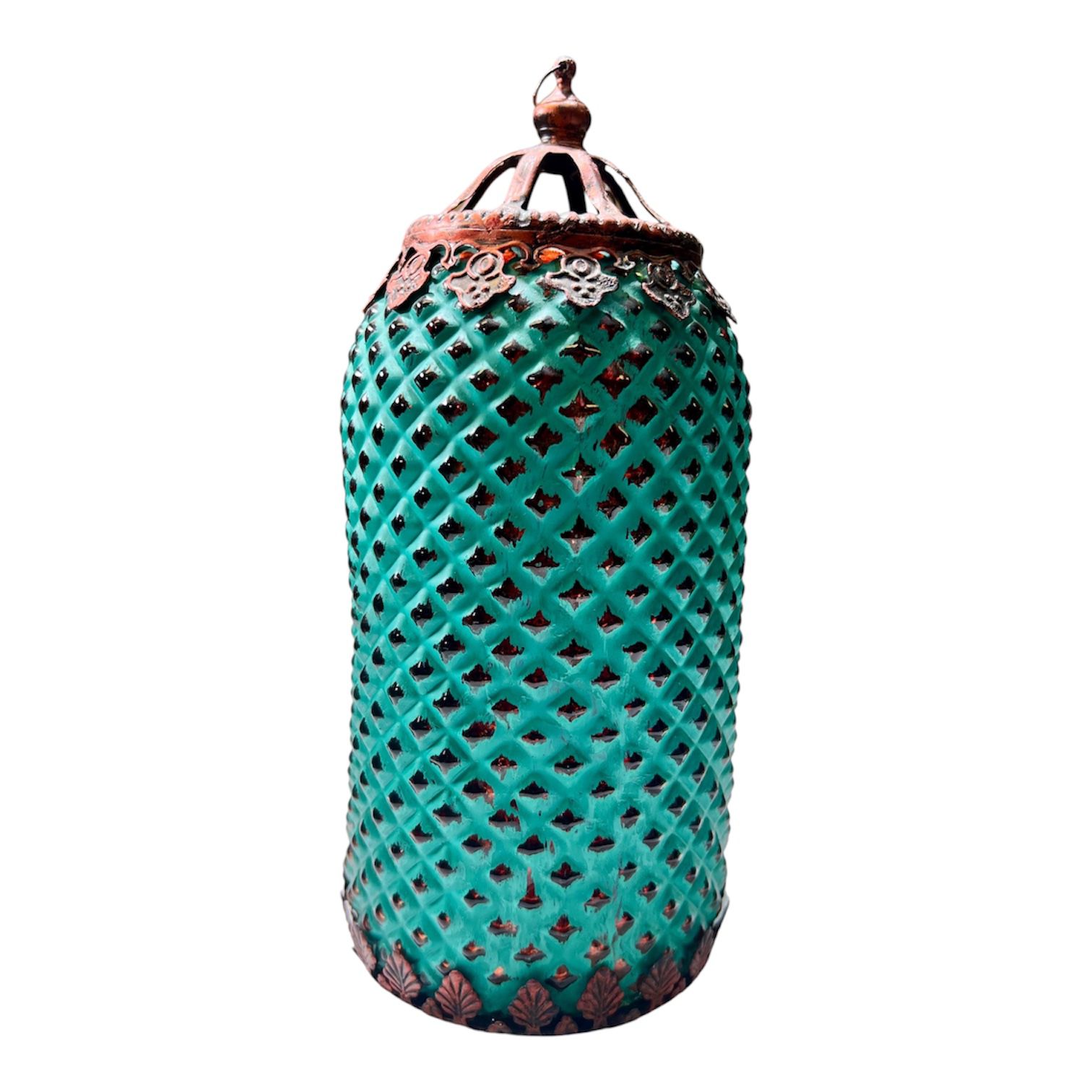 Turquoise Moroccan Lantern – Decorative Metal Candle Lantern 9"