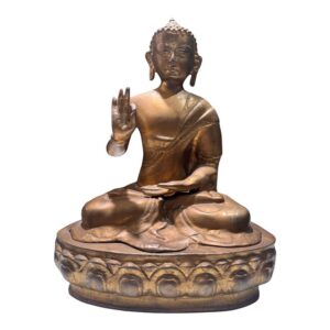 Antique Brass Buddha Statue with Aged Gold Finish – Abhaya Mudra Protection & Peace