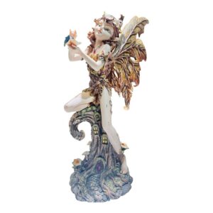 Enchanted Woodland Fairy Statue with Hummingbird – Fantasy Forest Guardian Figurine